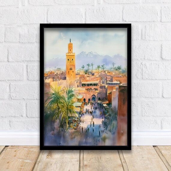 Marrakesh Morocco Watercolor Home Decor Poster