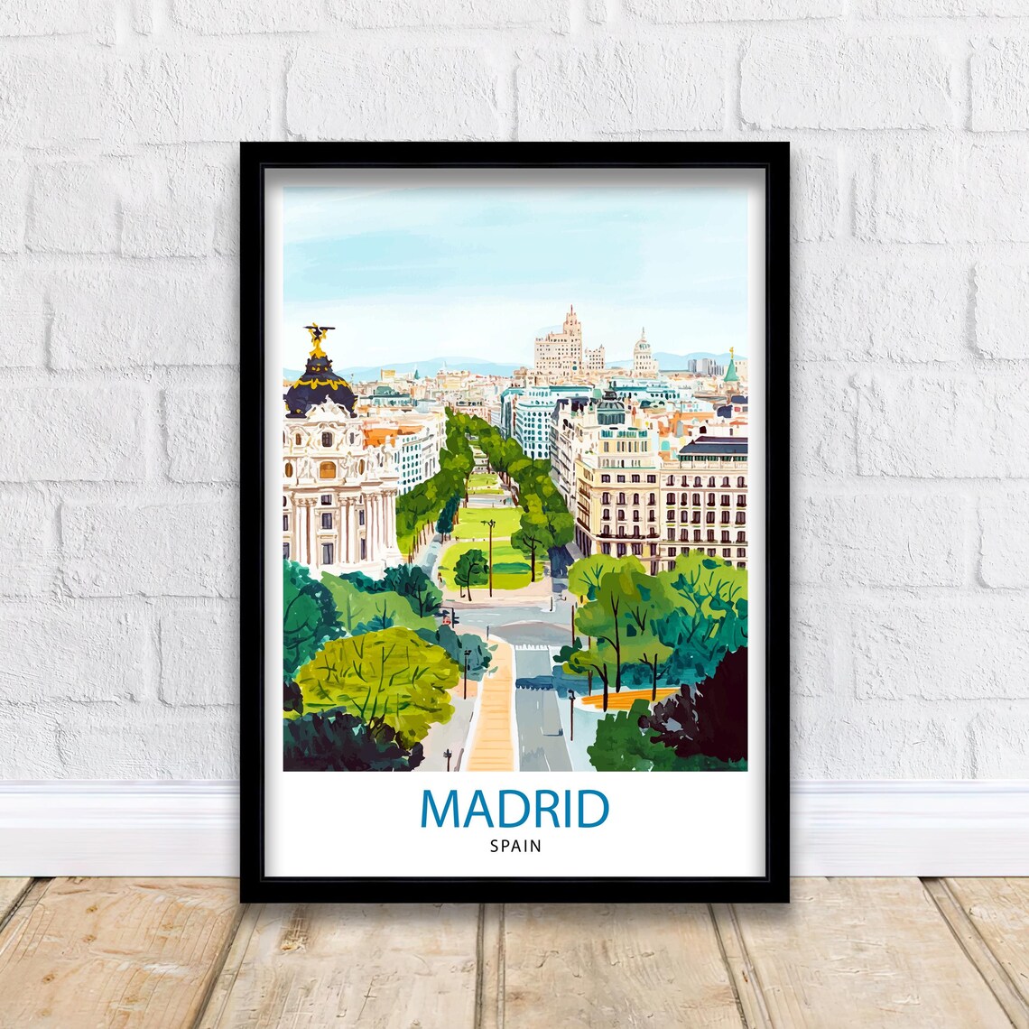 Madrid Spain Gran Via Avenue Boulevard View Cityscape Art Poster