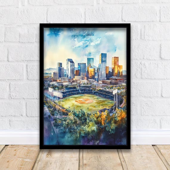 Denver Watercolor Painting City Art Landscape Skyline Print Urban Scenic Wall Decor