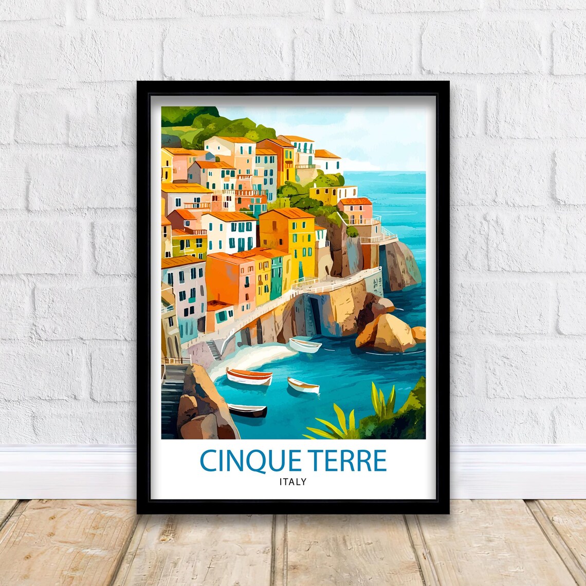 Cinque Terre Italy Colorful Cliffside Village Boats Coast Art Poster