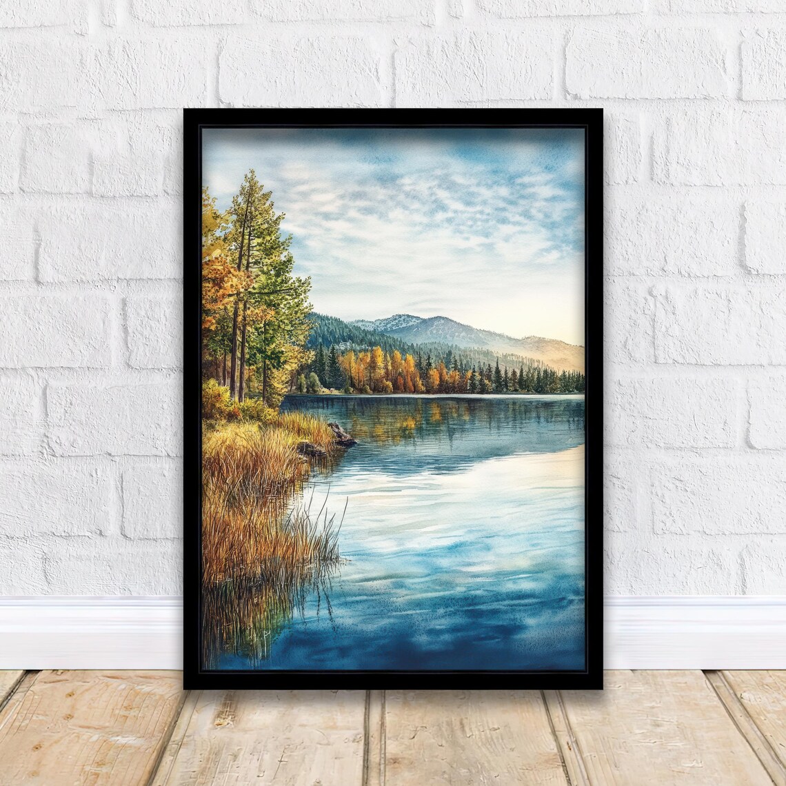 Big Bear Lake California Mountain Lake Autumn Pines Watercolor Poster
