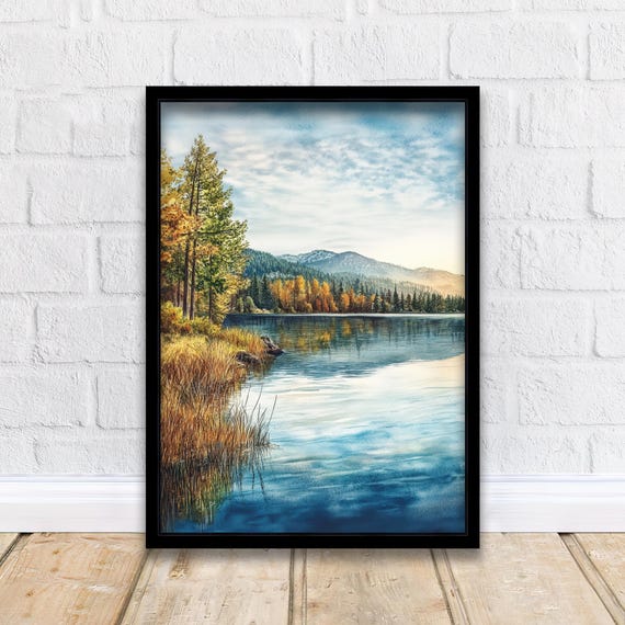 Big Bear Lake Watercolor Painting Wall Art Print Mountain Scenic Views Nature Lover Gift