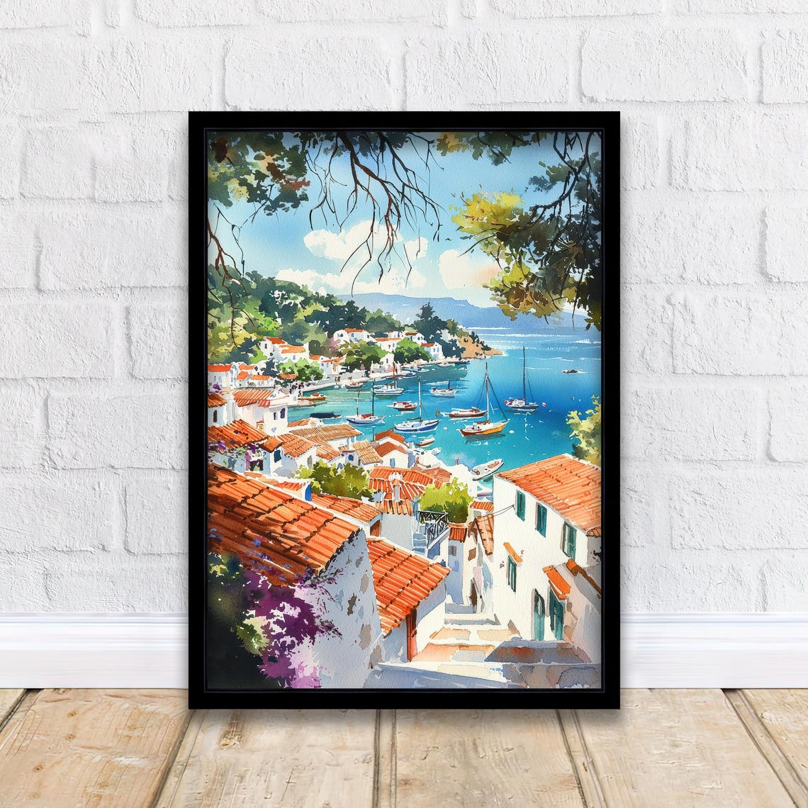 Skiathos Watercolor Art Print, Greek Island Decor