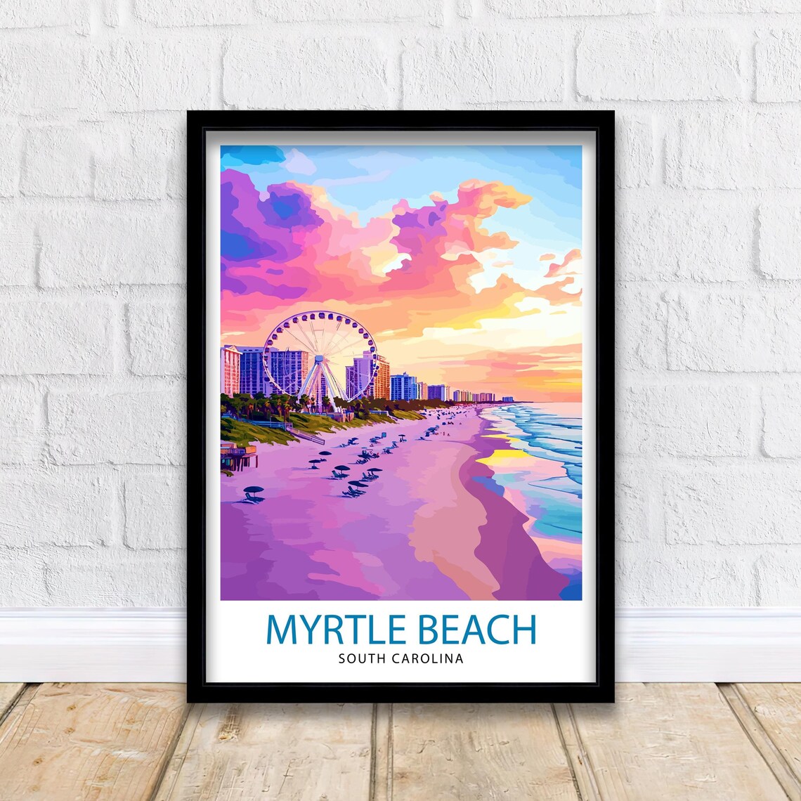 Myrtle Beach South Carolina Sunset Ferris Wheel Scene Poster