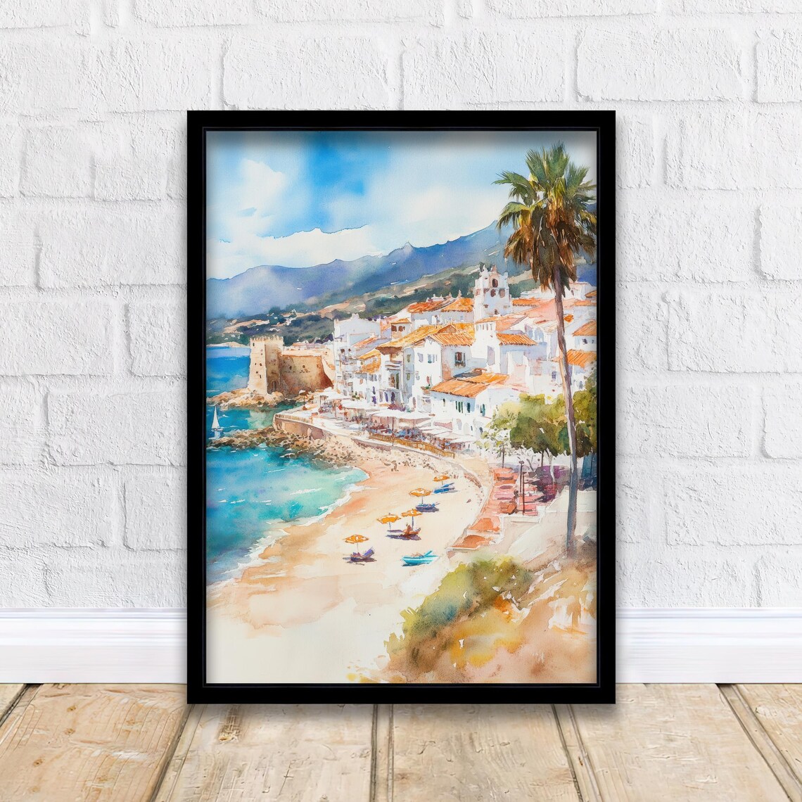 Costa Del Sol Spain Mediterranean Palm Seaside Beach Watercolor Poster