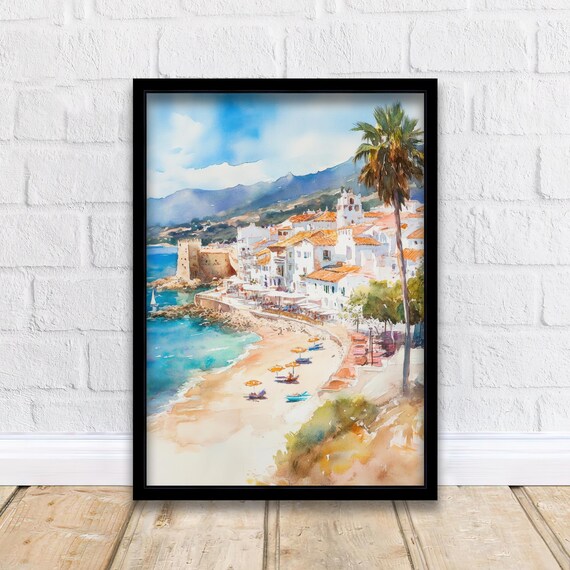 Costa Del Sol Spain Mediterranean Palm Seaside Beach Watercolor Poster