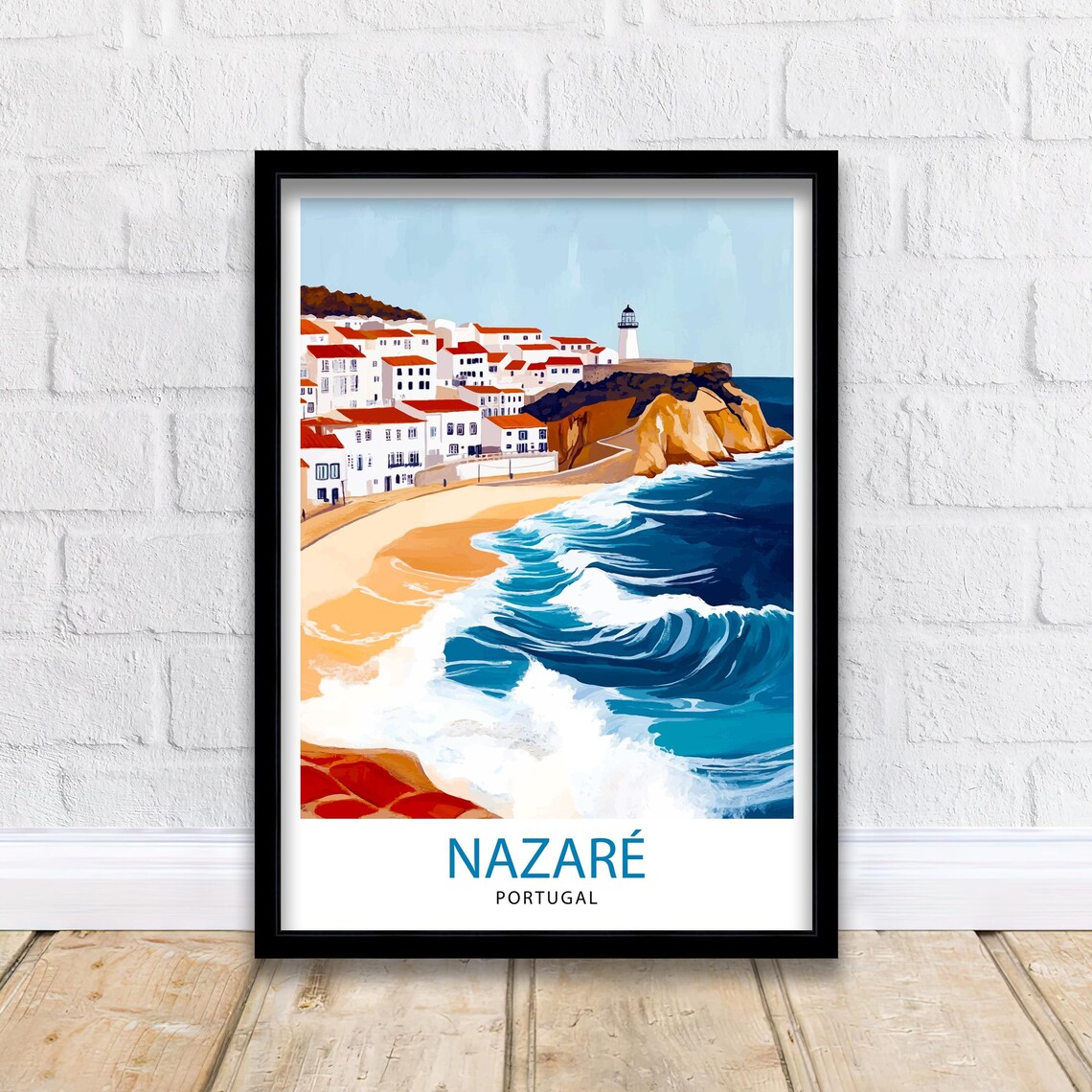 Nazare Portugal Big Wave Surf Fishing Town Coast Village Art Poster