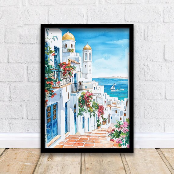 Tunisia Watercolor Village Art Print, North Africa