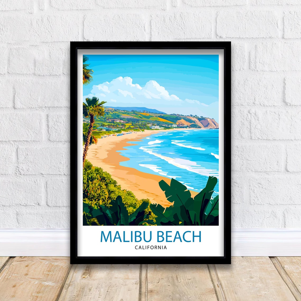 Malibu Beach California Surf Waves Coastal Cliffs Scene Poster