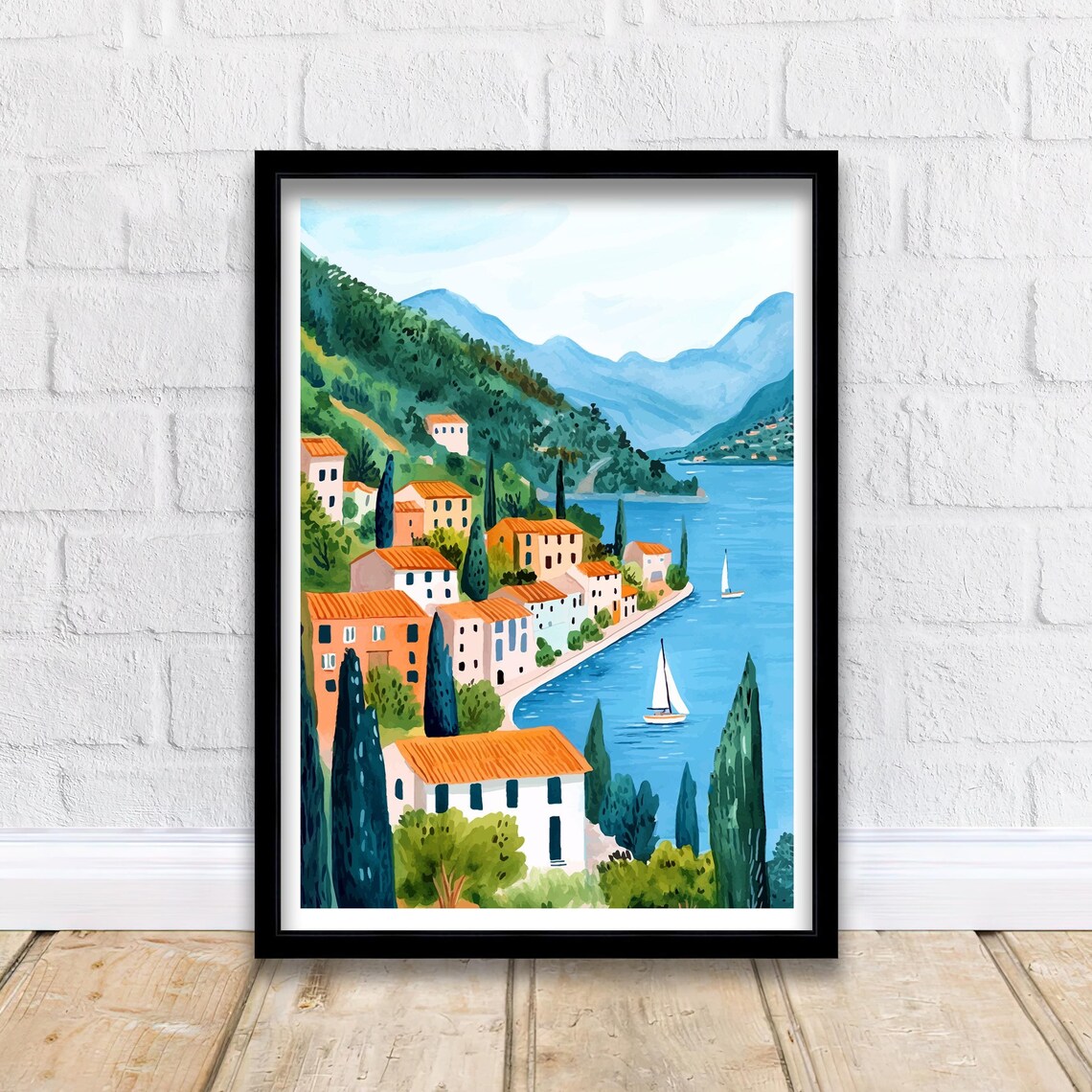 Lake Garda Italy Lakeside Village Cypress Sailboats View Poster
