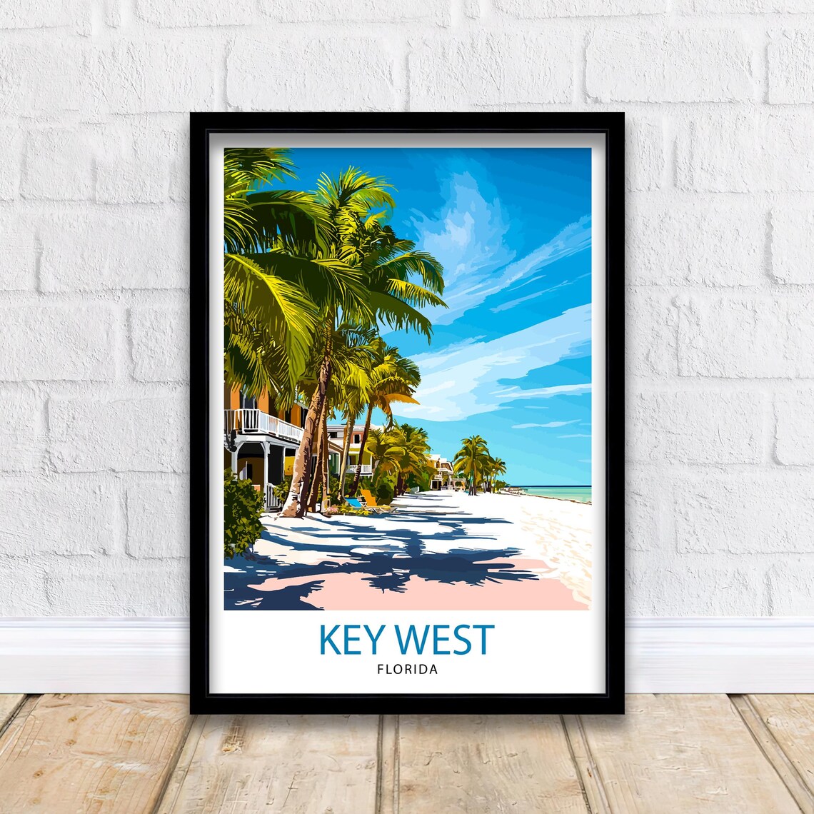 Key West Florida Palm Trees Beach Boardwalk Vintage Travel Poster