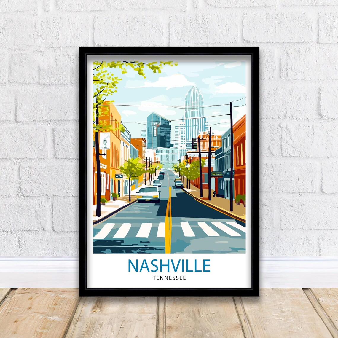 Nashville Music City Tennessee Downtown Street Skyline Poster