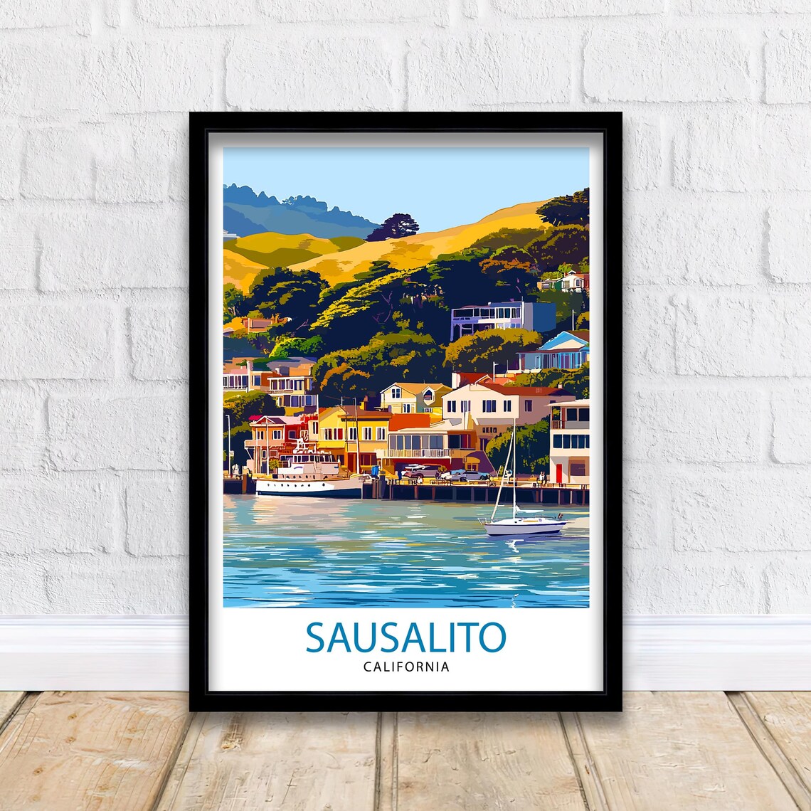 Sausalito California Travel Print, Scenic Landscape Poster