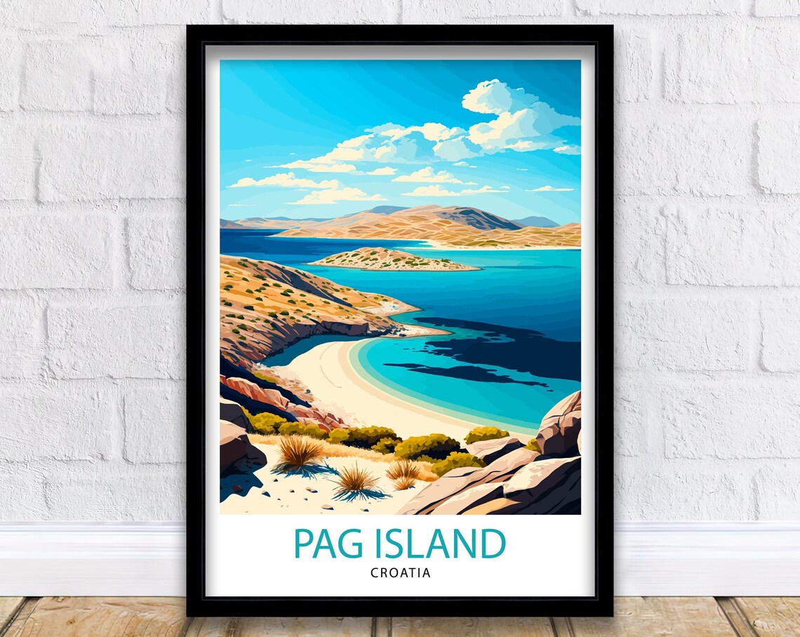 Pag Island Croatia Secluded Rocky Coastline Bay Beach Travel Poster