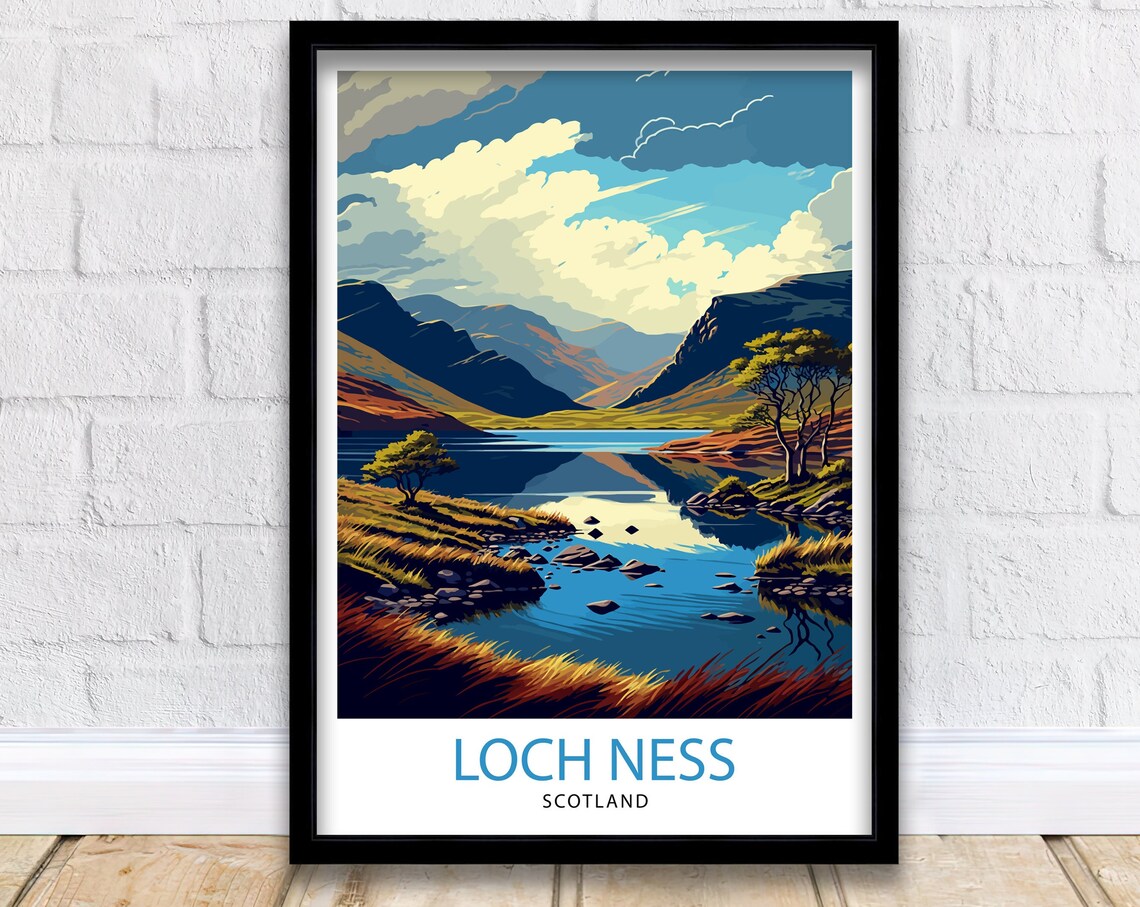 Loch Ness Scotland Travel Poster, Landscape Illustration