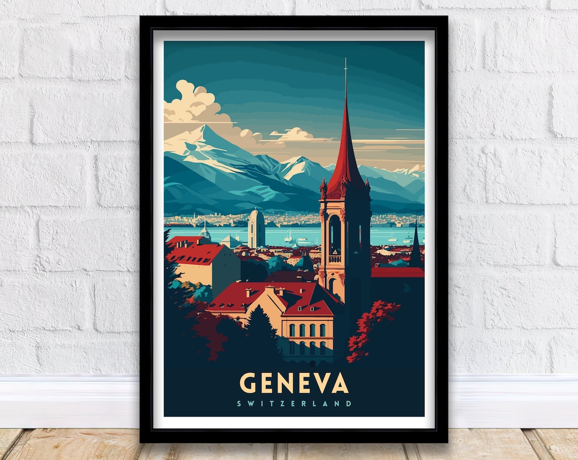 Geneva Switzerland Travel Poster, Europe Home Decor