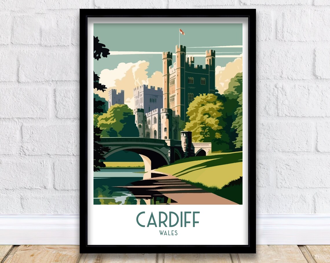 Cardiff Travel Poster, Cardiff Castle Wall Art