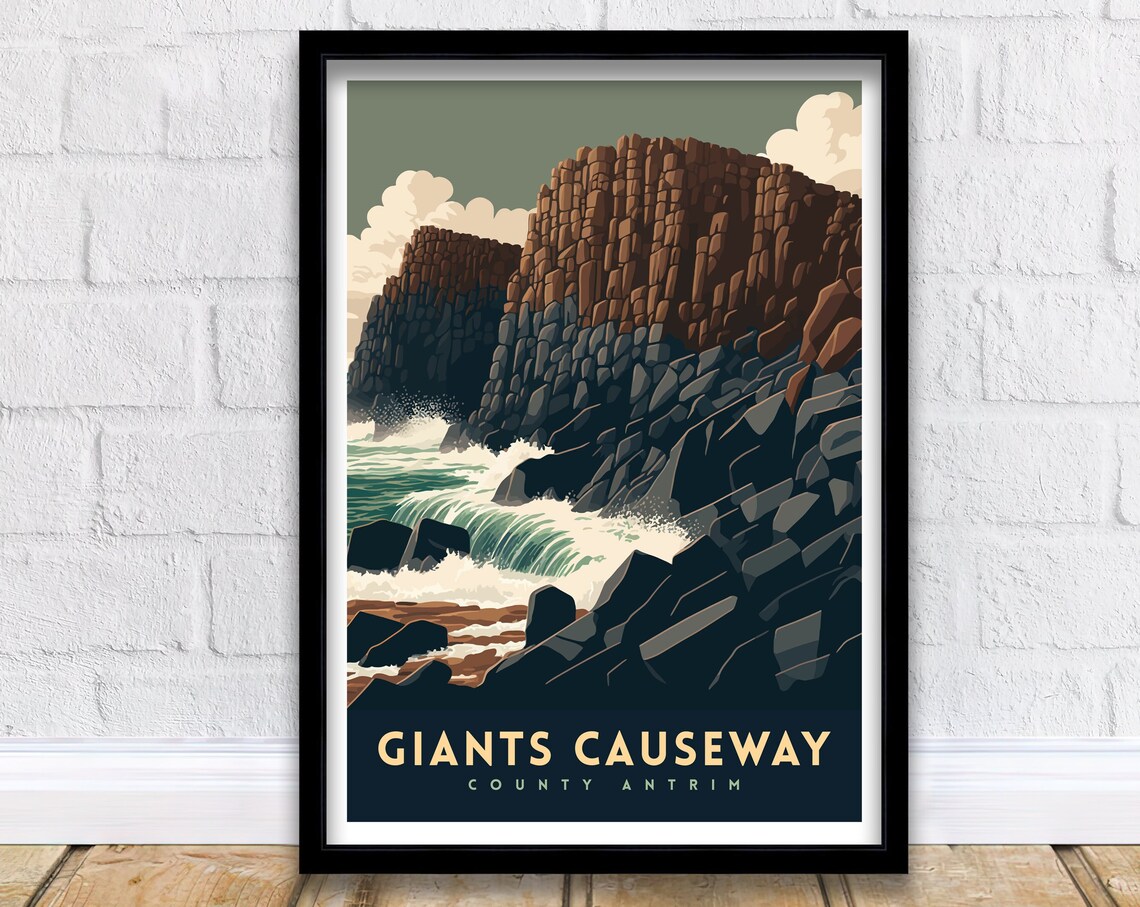 Giants Causeway Travel Poster, County Antrim Coast