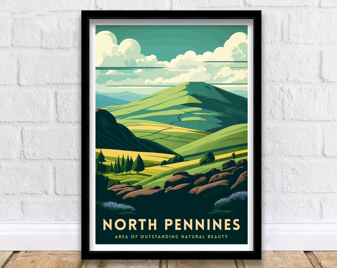 North Pennines England Rolling Fells Meadow Retro Travel Poster