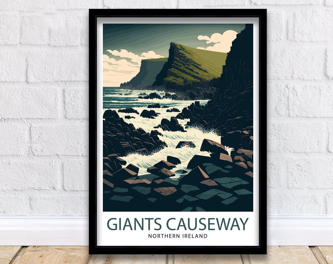 Giants Causeway Northern Ireland Basalt Cliffs Sea Travel Poster