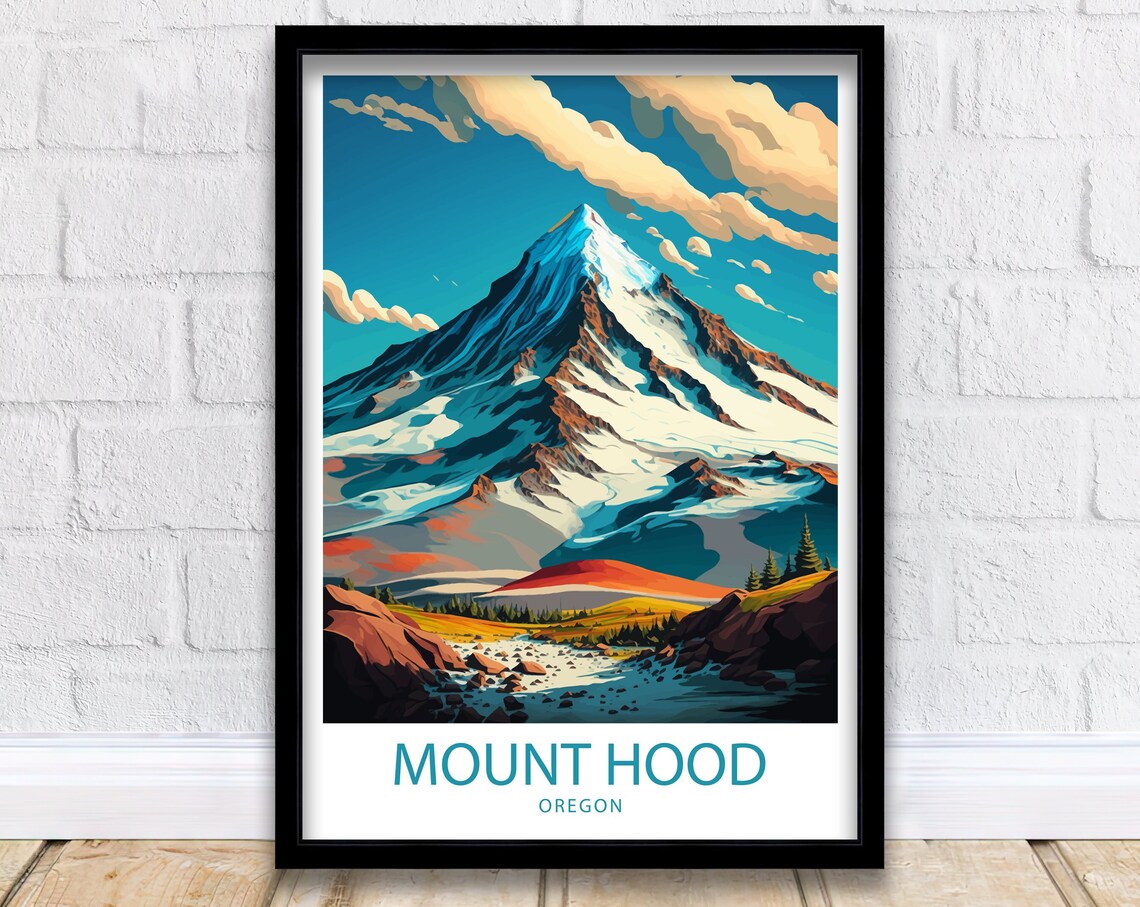 Mount Hood Oregon Snow Capped Volcano Peak Alpine Travel Poster