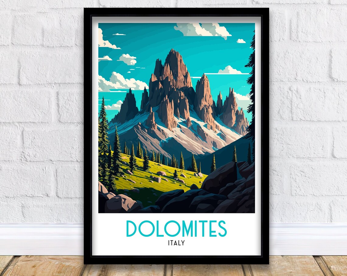 Dolomites Vintage Travel Poster, Italy Art Print