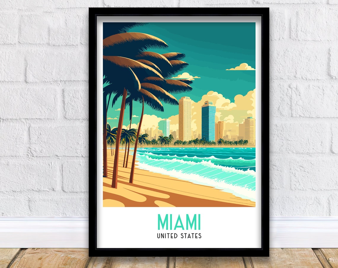 Miami Travel Print Miami Print Miami Poster Travel Poster Travel Print Miami Wall Art Miami Travel Poster Travel Wall Art