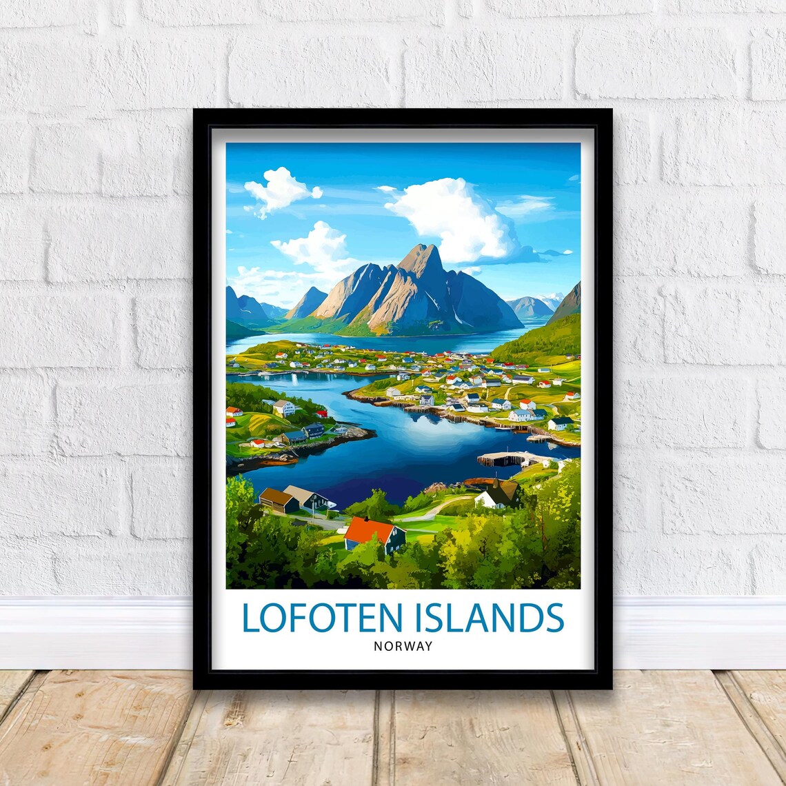 Lofoten Islands Norway Fjord Village Mountain View Travel Poster