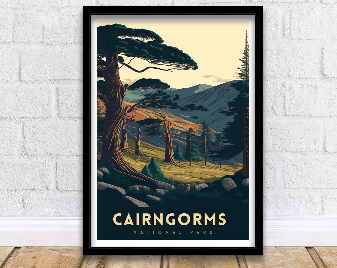 Cairngorms National Park Ancient Pines Mountain Valley Scene Art Poster