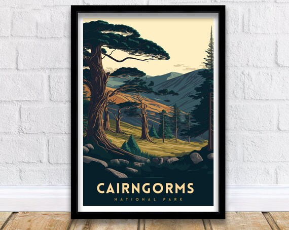 Cairngorms National Park Ancient Pines Mountain Valley Scene Art Poster
