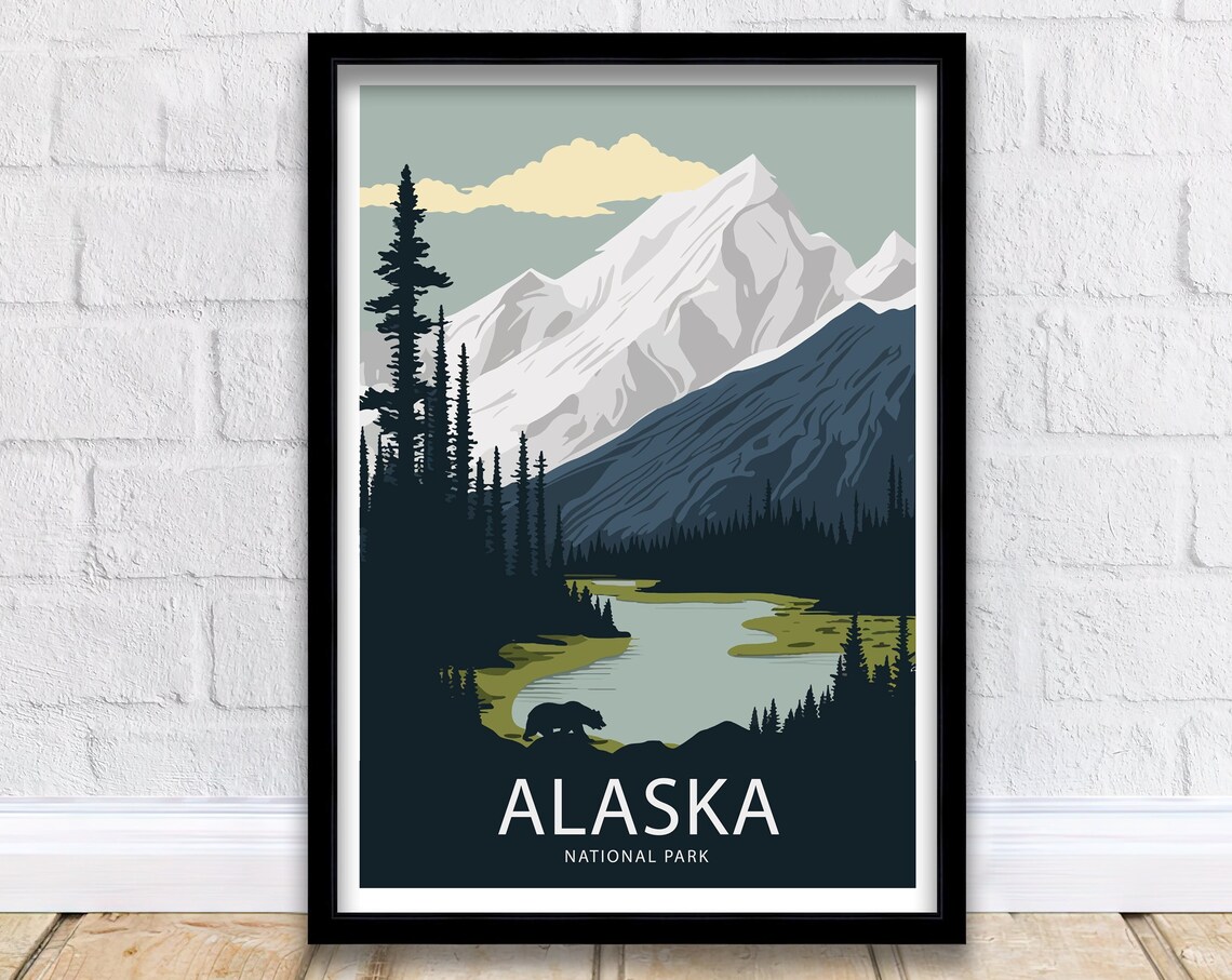 Denali National Park Alaska Travel Poster, Art Print
