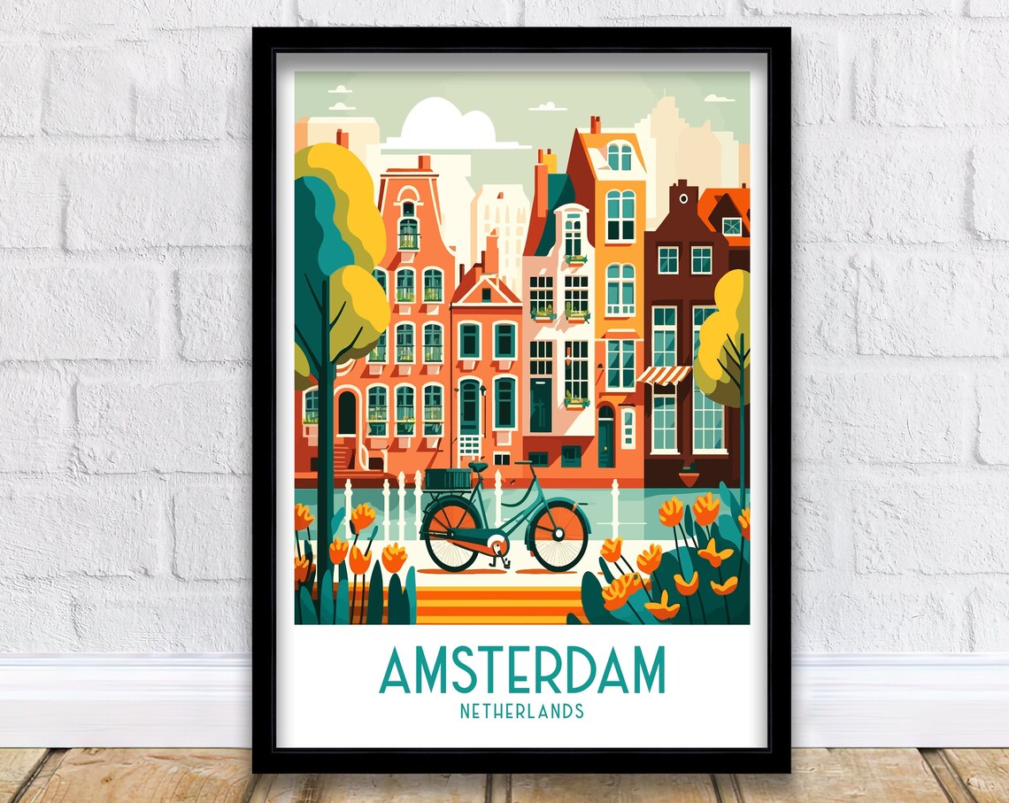 Amsterdam Travel Poster, Cityscape Art Print