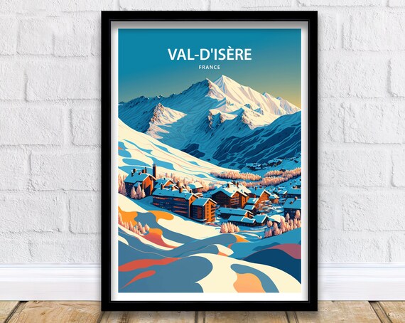 Val Disere Travel Poster, French Alps Skiing Art
