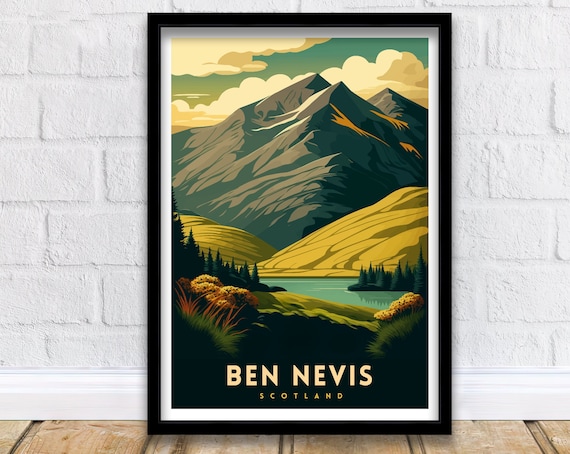 Ben Nevis Scotland Travel Poster, Mountain Landscape