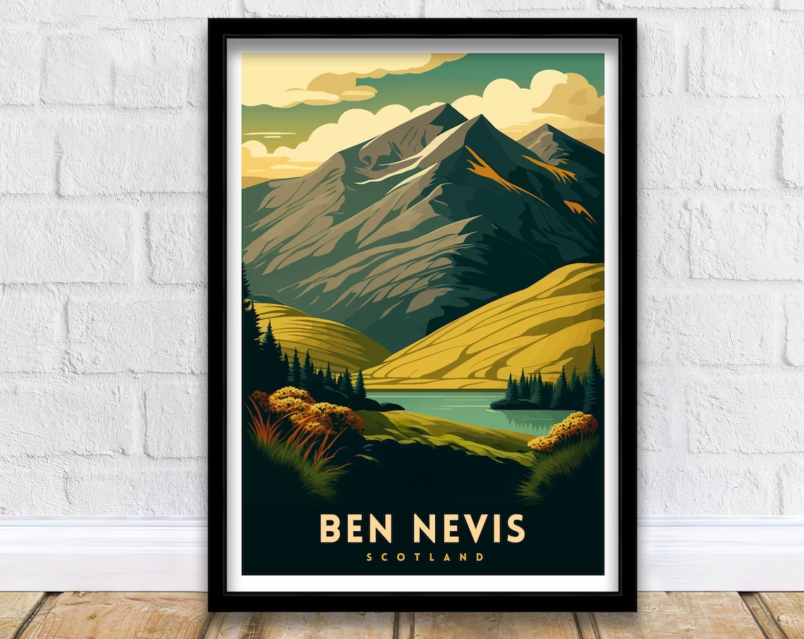 Ben Nevis Scotland Travel Poster, Mountain Landscape