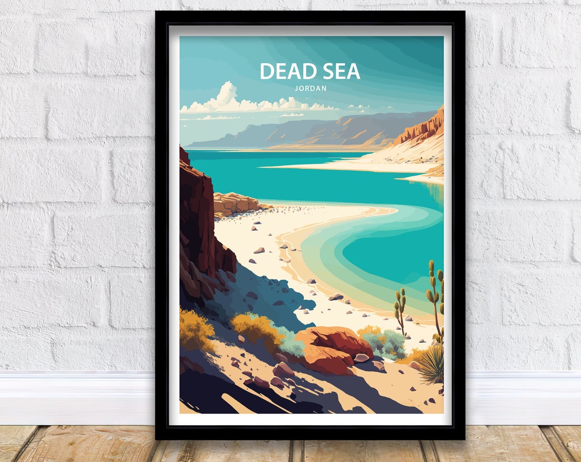 Dead Sea Jordan Turquoise Shore Desert Cliffs Scenic Travel Poster