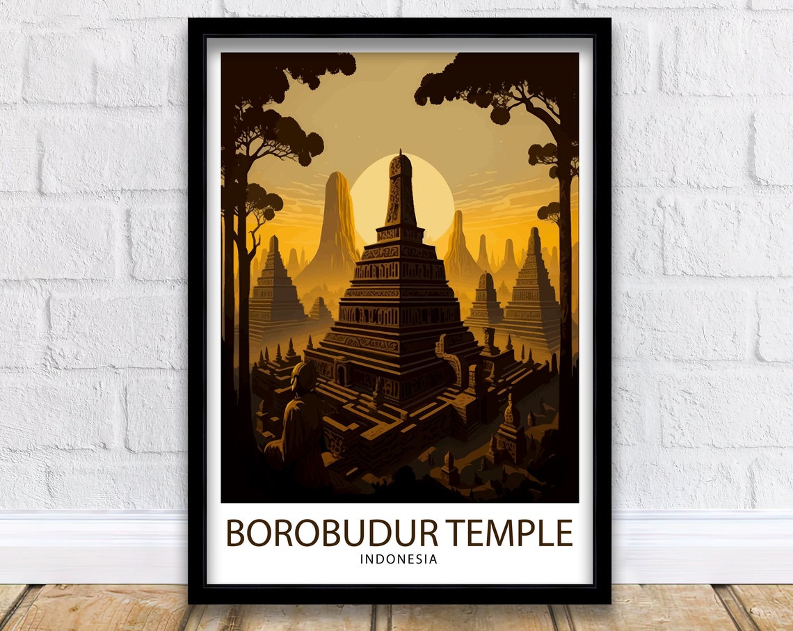 Borobudur Temple Indonesia Golden Sunset Stupas Travel Poster