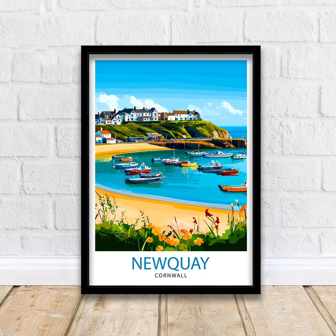 Newquay Cornwall Harbour Boats Beach Seaside Town Travel Poster