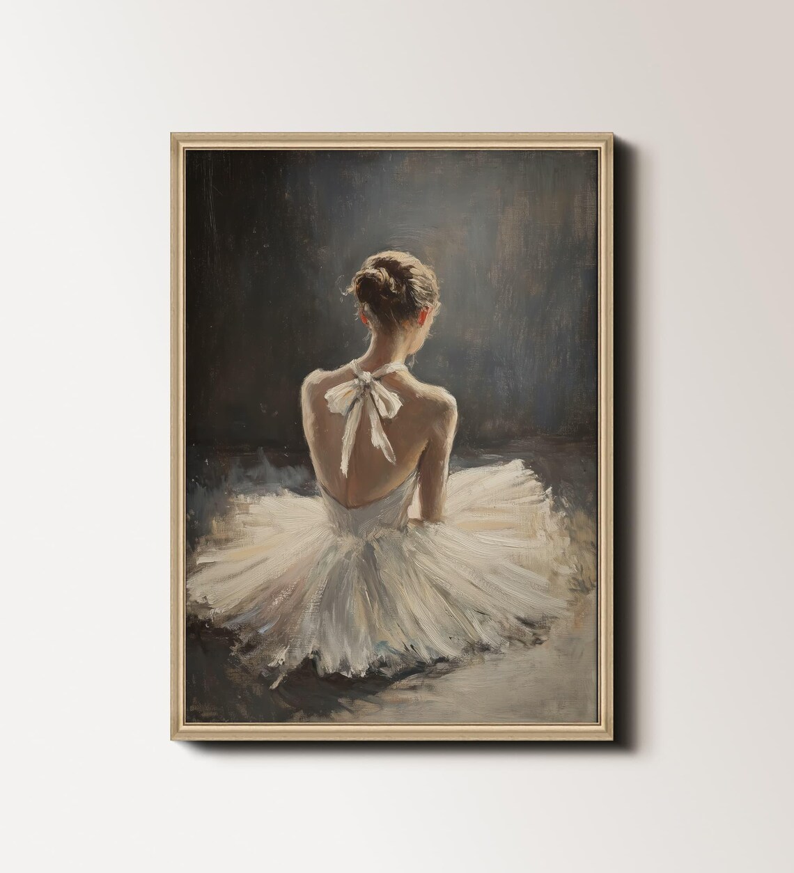 Seated Ballerina In White Tutu From Behind Moody Dancer Painting Poster