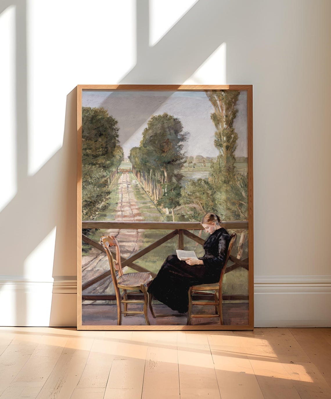 Victorian Woman Reading Painting Cottagecore Green Wall Art Rural Farmhouse Landscape Vintage Woman In Black Country Path 132 - Image 3