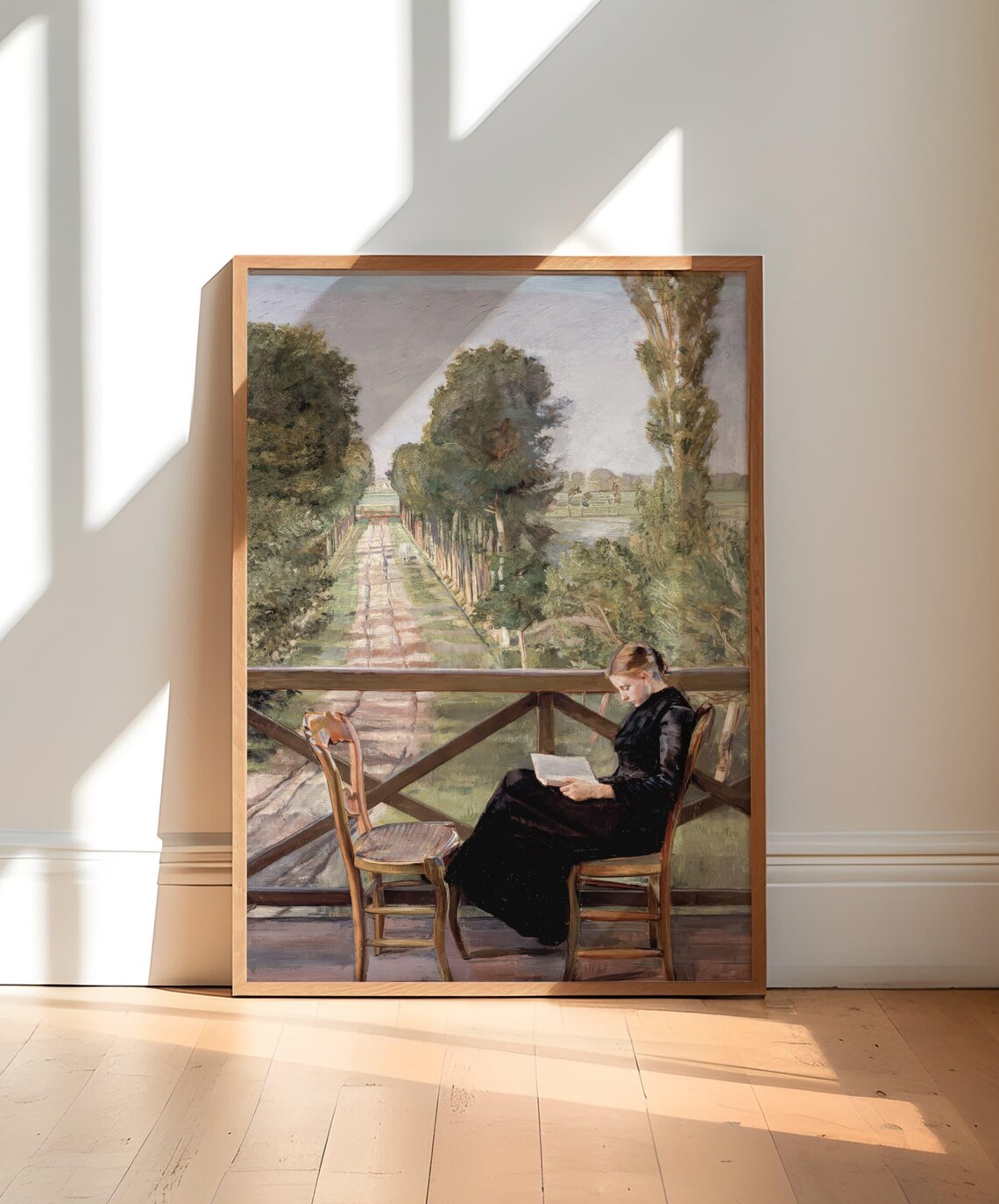 Woman Reading on a Veranda Above a Poplar Lined Avenue Poster - Image 3