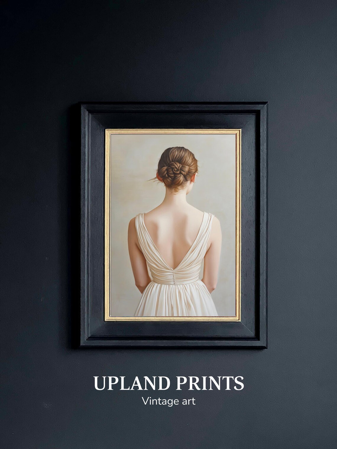Woman From Behind In White Draped Dress Minimalist Portrait Poster - Image 3