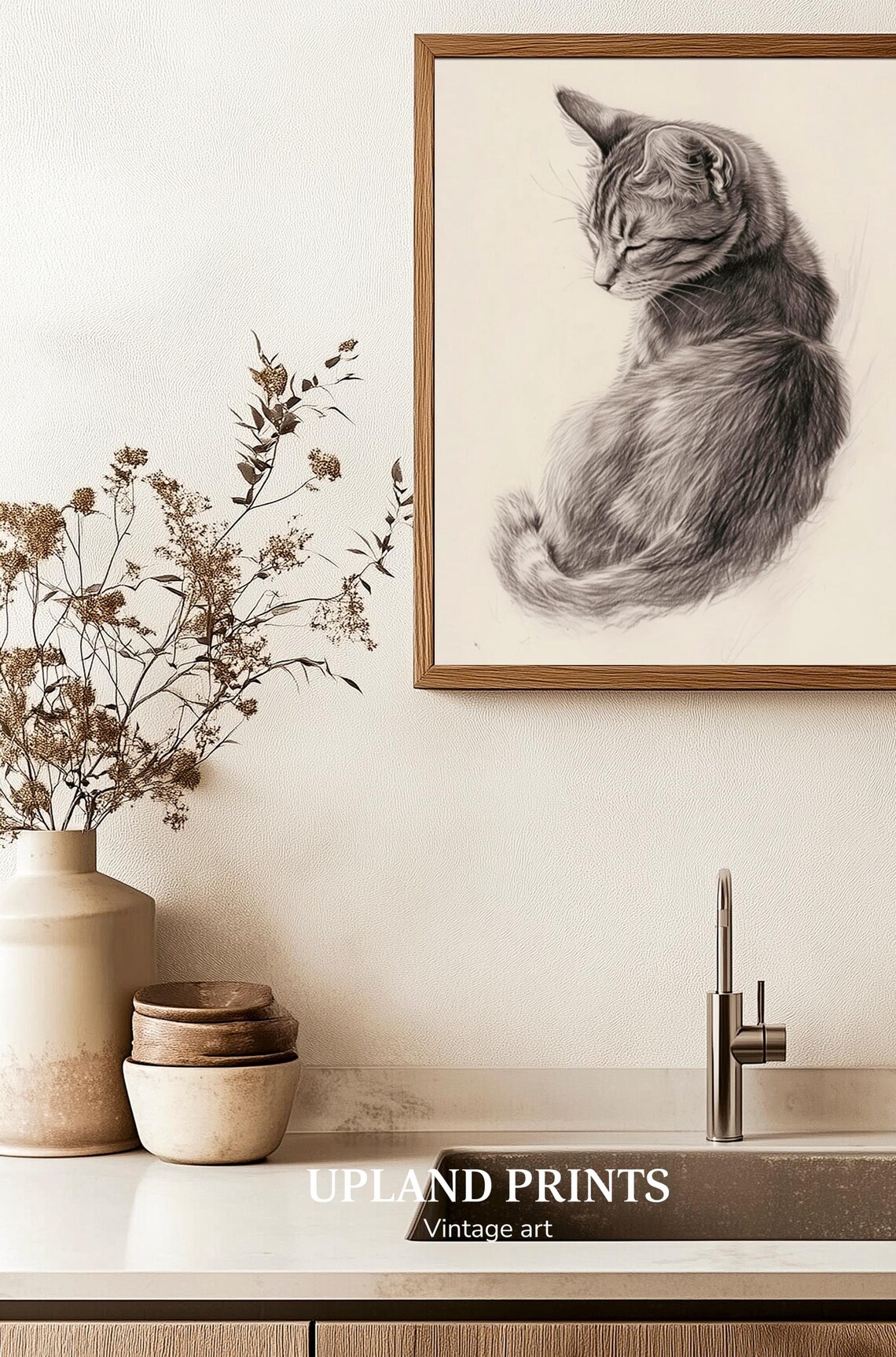 Vintage Cat Drawing, Minimalist Cat Sketch - Image 2