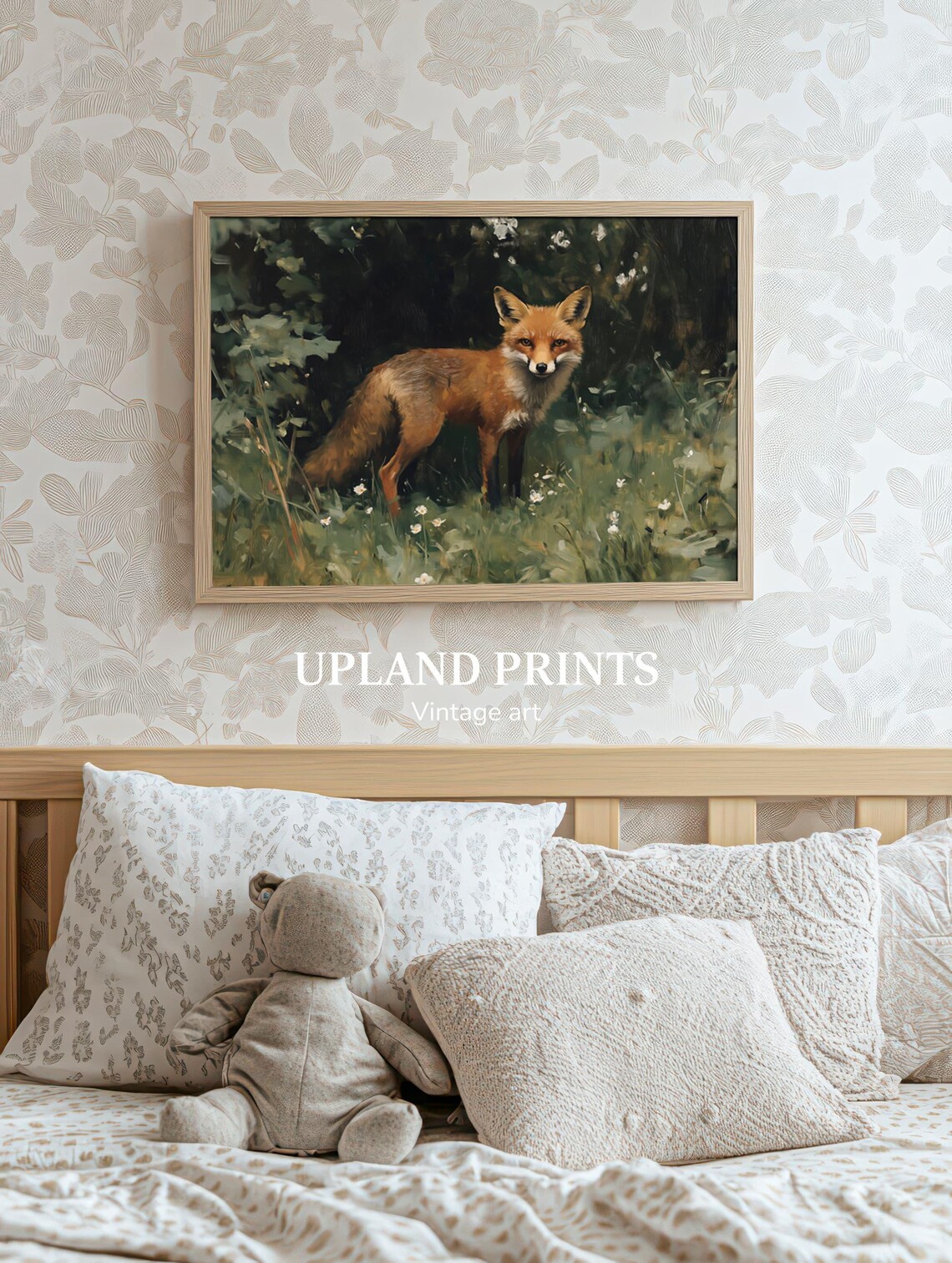 Red Fox Standing in Wildflower Meadow Forest Edge Vintage Art Poster - Image 3