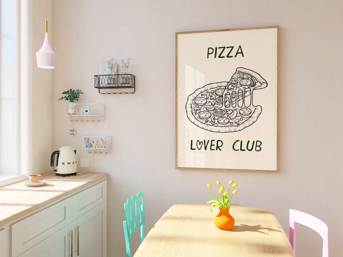 Pizza Lover Club Art Print Pizza Drawing Wall Art Pizza Wall Art Pizza Print Foodie Print Italian Food Wall Art Pizza Line Art Print - Image 4