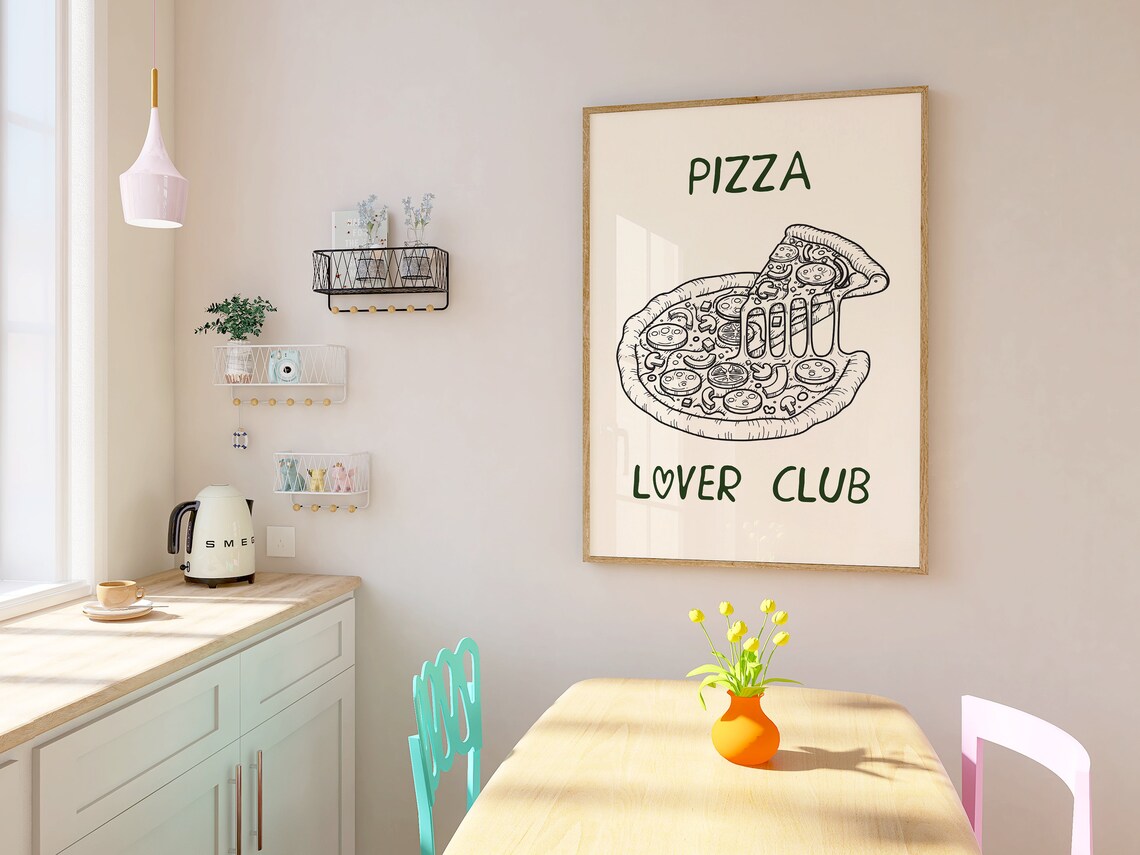 Pizza Lover Club Hand Drawn Line Art Melty Cheese Foodie Poster - Image 4
