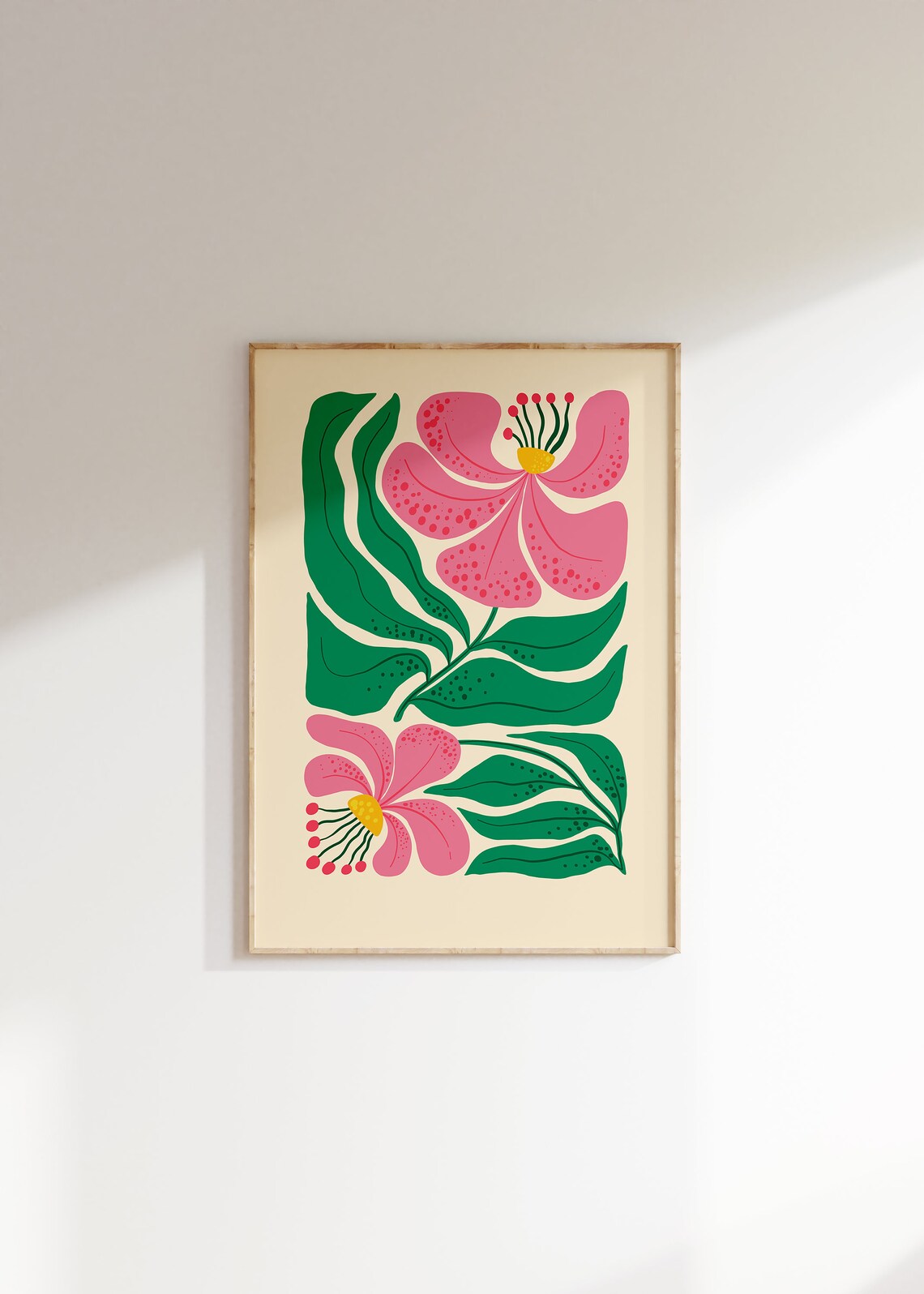 Pink Retro Floral Abstract Botanical Blossom Flower Wall Art