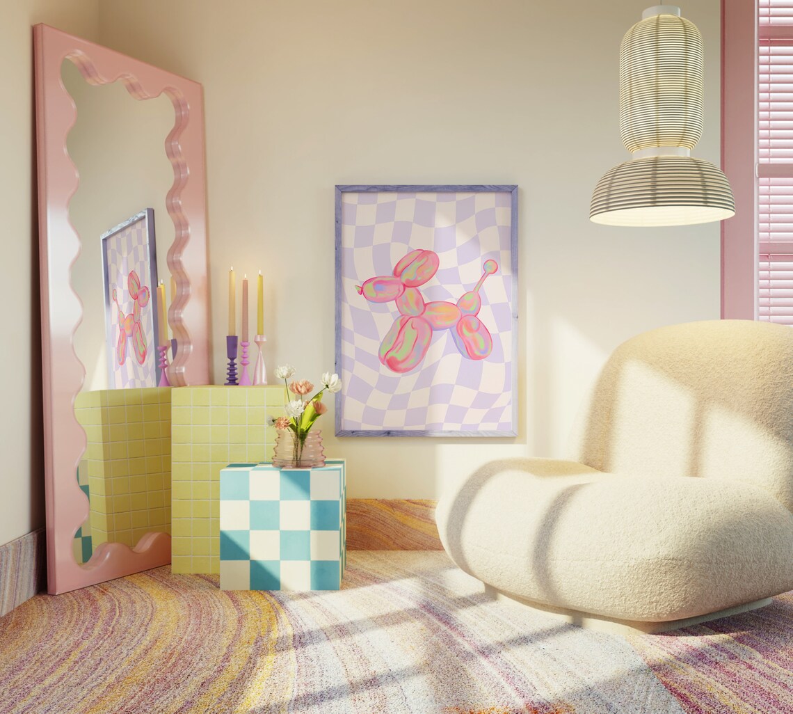Pink Balloon Dog Art Print, Y2K Preppy Decor - Image 3