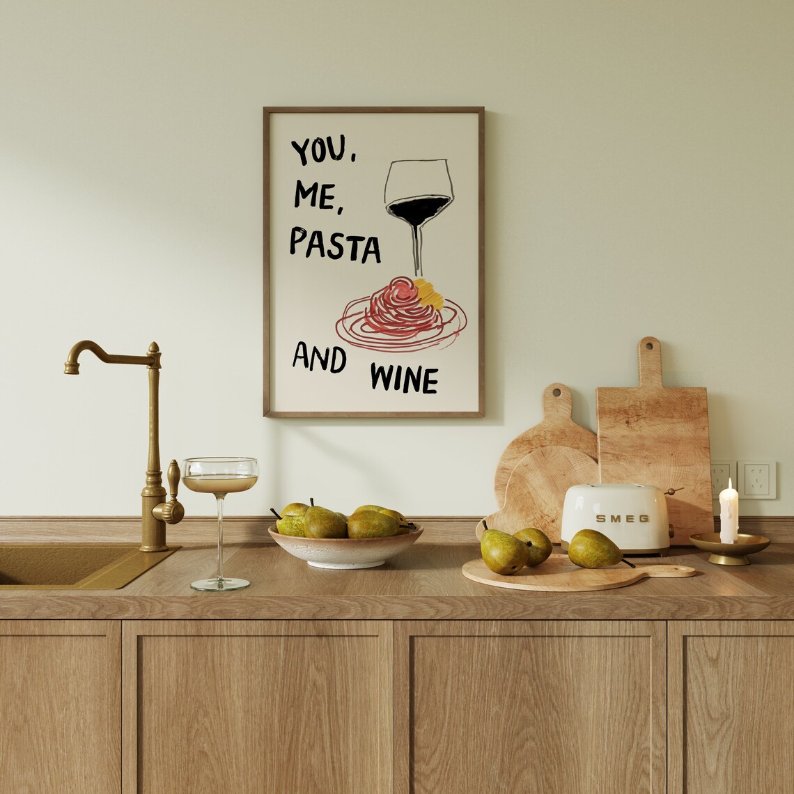 You Me Pasta And Wine Hand Drawn Italian Kitchen Foodie Poster - Image 4