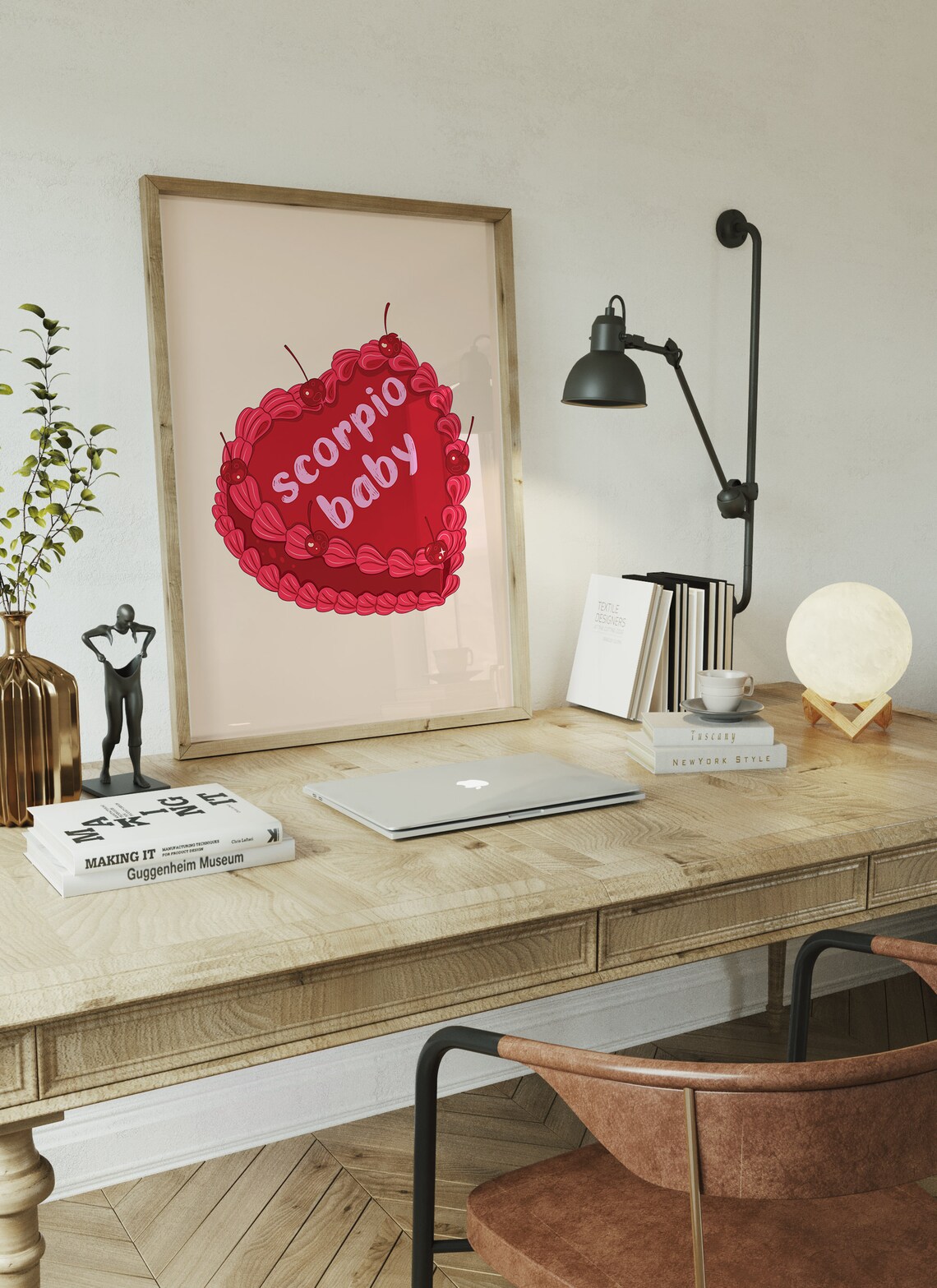 Scorpio Baby Red Vintage Heart Cake Cherries Zodiac Art Print - Image 3